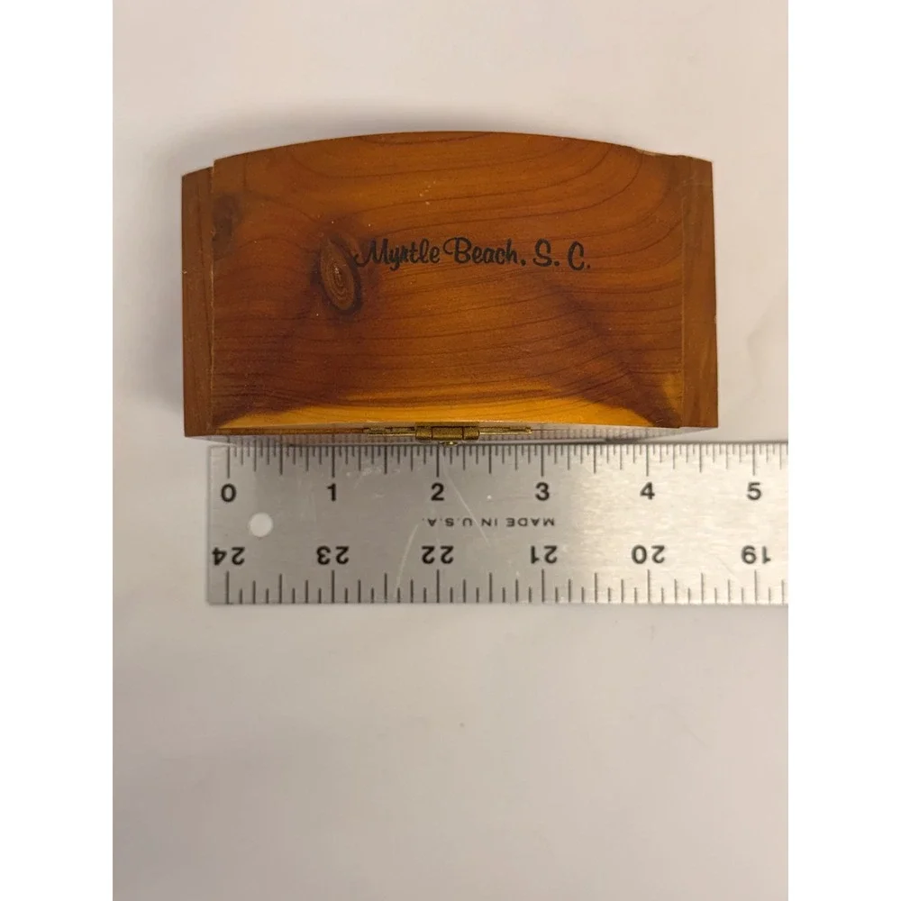 Vintage Myrtle Beach S.C. Cedar Wood Trinket Box Domed Souvenir Chest, Ocean